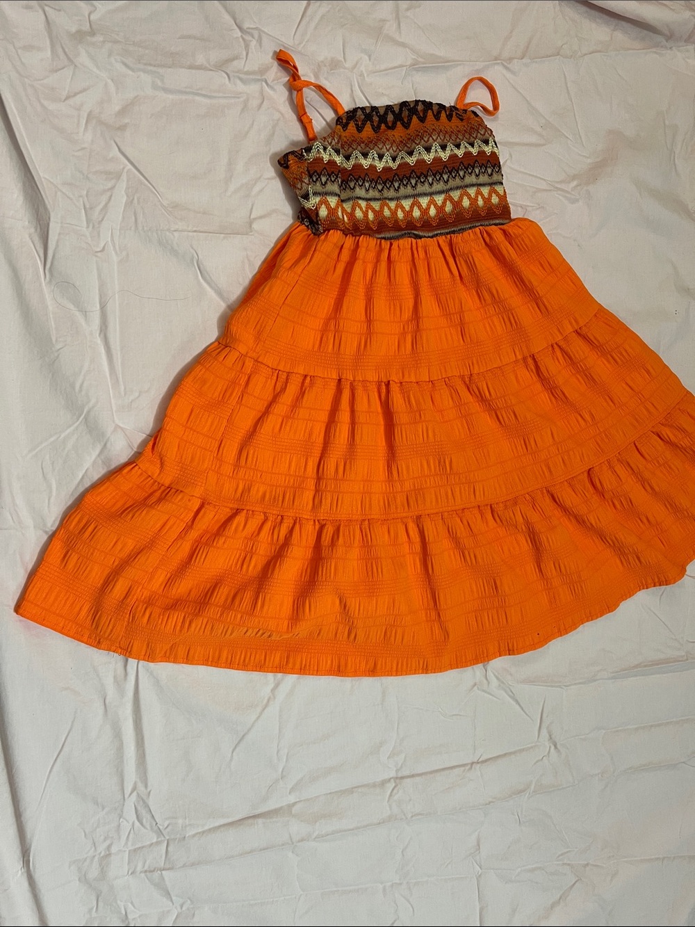 SHEIN Orange Tiered Maxi Dress with Patterned Bodice